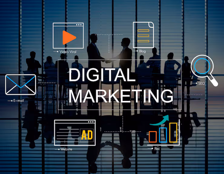 digital marketing with icons business people 53876 94833